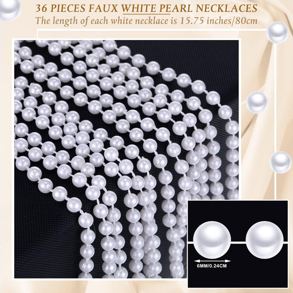 Sureio 36 Pack Long Pearl Necklace Fake Pearl Necklace Bulk Costume Jewelry for Women 1920S White Faux Beaded Strand Layered Accessories for