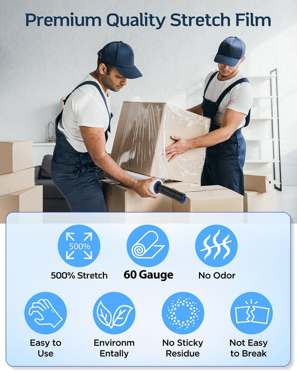 Fugacity Stretch Wrap Film-15 Inch 1000 Ft 60 Gauge Shrink Wrap for Pallet Wrapping, Industrial Strength 1 Roll Pallet Wrap with Handles, Moving