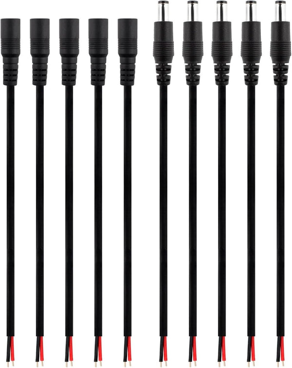 SIM&NAT DC Barrel Power Plug Pigtail Cable, 2.1Mm X 5.5Mm Male Female Barrel Jack Connector Cord with Bare Wire for Security CCTV Parking Camera