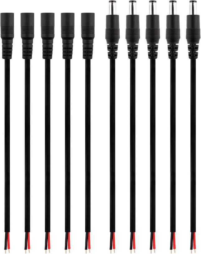 SIM&NAT DC Barrel Power Plug Pigtail Cable, 2.1Mm X 5.5Mm Male Female Barrel Jac
