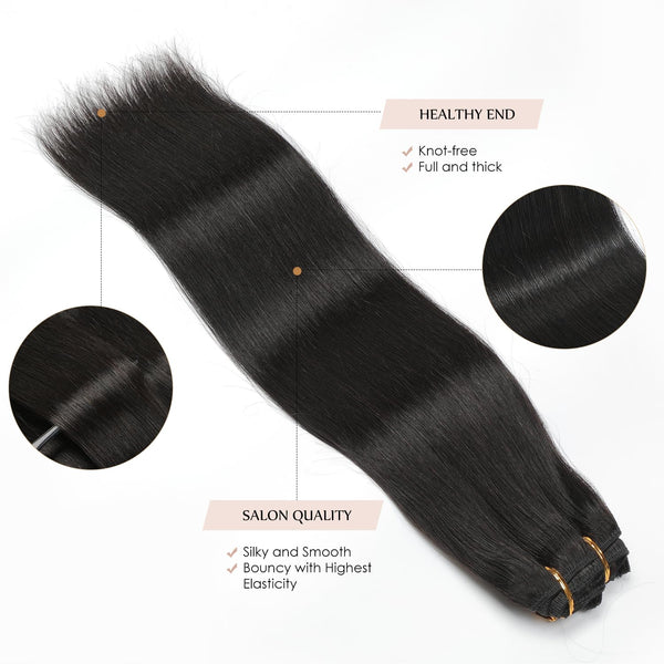 Sisily Clip in Hair Extensions Real Human Hair,14 Inch 130G, Natural Straight Human Hair Clip in Extensions for Black Woman, Soft Straight 7Pcs