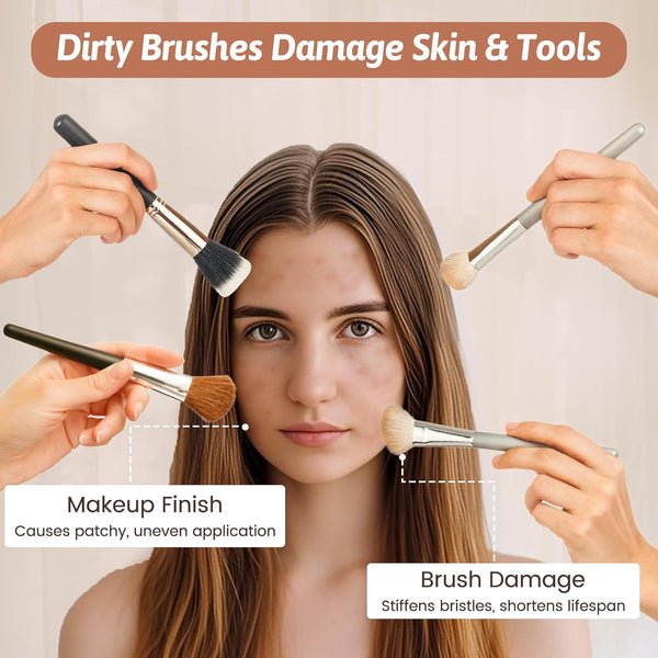 3 in 1 Makeup Brush Cleaner Mat, Silicone Makeup Brush Cleaner Bowl and Dryer, Waterproof Makeup Brush and Sponge Cleaner with Lid (Khaki)