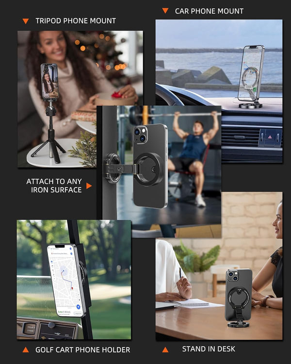 Dual Magnetic Phone Holder Compatiable with Magsafe for Iphone 16 15 14 13 12 Pro Max plus Series, 1/4" Screw Tripod Mount, Gym Magnetic Phone