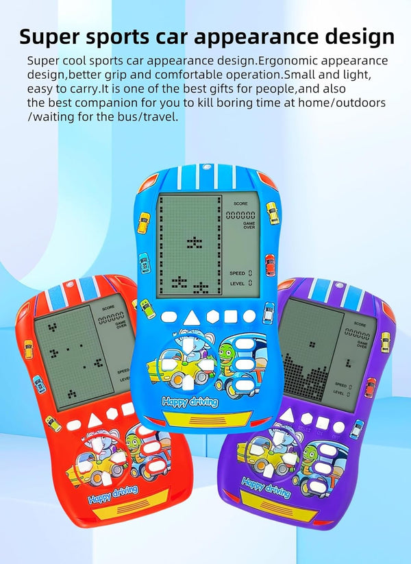 Sports Car Appearance Block Game Console Big Screen Built-In 23 Brick Games 824 Modes Adjustable Speed/Difficulty 70S/80S/90S Handheld Game Decice