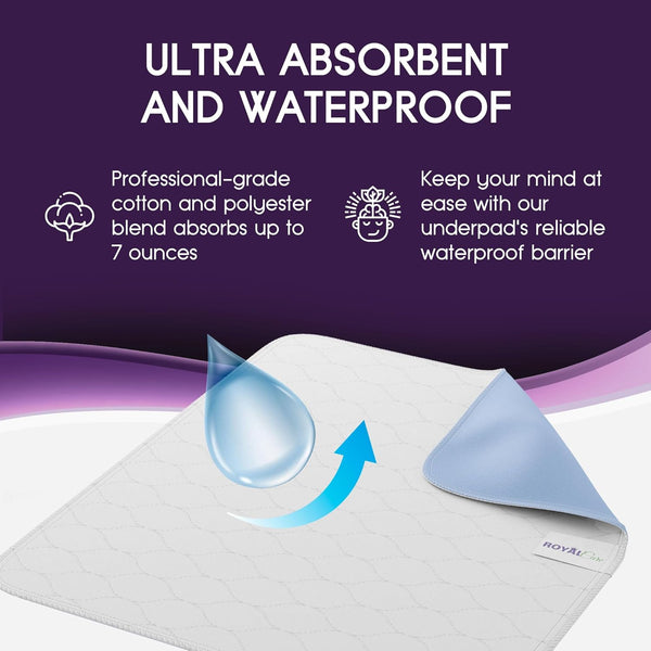 Incontinence Bed Pads - 18X24 | Cotton Blend | Washable Bed Pads for Adults, Children, Pets and Seniors Waterproof | Pack of 4, Blue, by Royal Care