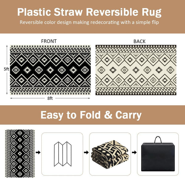 LILIOFFIC Outdoor Rugs - Reversible Mats, 5'X8' Plastic Straw Rug for Patio Waterproof, Indoor Outdoor Area Rug Carpet for Outside, RV,