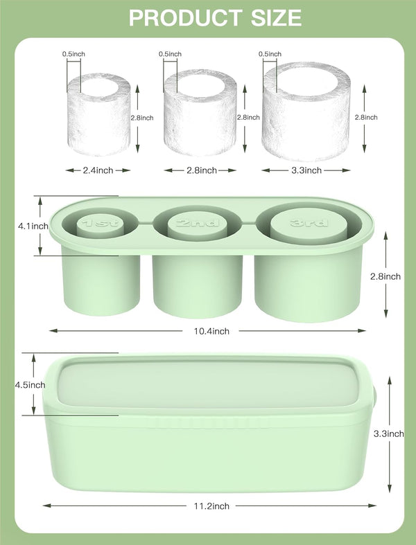 Ice Cube Tray for Tumbler Cup 30Oz-40Oz, 3 Pcs Silicone Cylinder Ice Mold with Lid and Bin for Freezer, Easy Fill and Release Ice Maker for