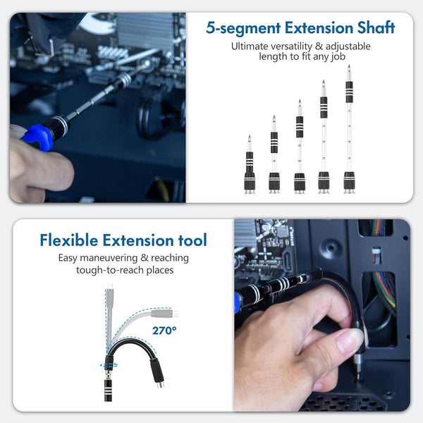 XOOL 62 in 1 Precision Screwdriver Kit, Electronics Repair Tool Kit, Magnetic Driver Kit with Flexible Shaft, Extension Rod for Mobile Phone,