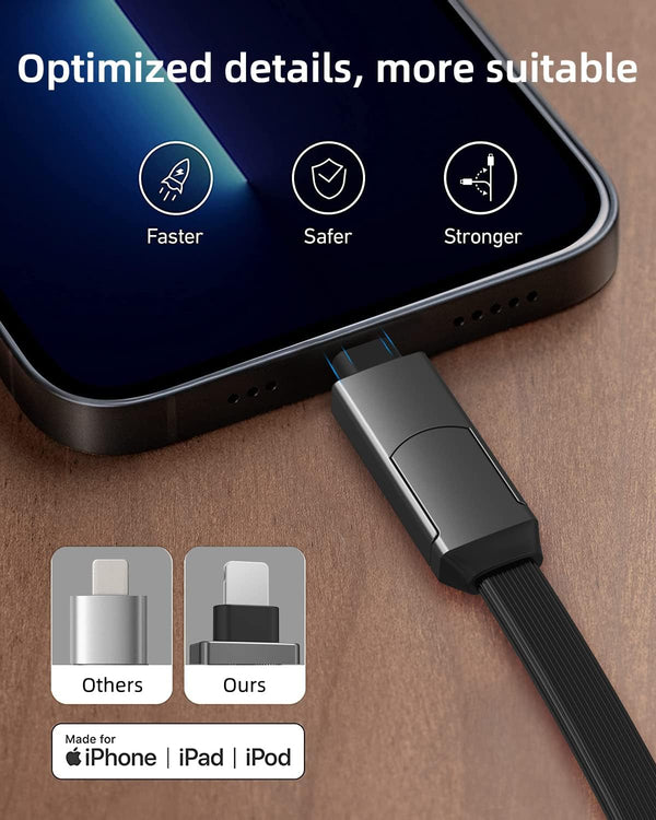 4 in 1 USB Charging Cable PD 60W Fast Charging & Data Sync USB C Cable Multi Charging Cable with Type C/USB a Ports for Power Bank, Galaxy, 10 Inches