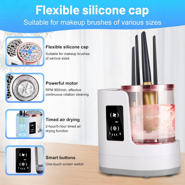 3 in 1 Electric Makeup Brush Cleaner Machine - 2/5 Hour Drying, One-Touch Touchscreen Makeup Brush Cleaner Machine, Universal Fit for All Brush