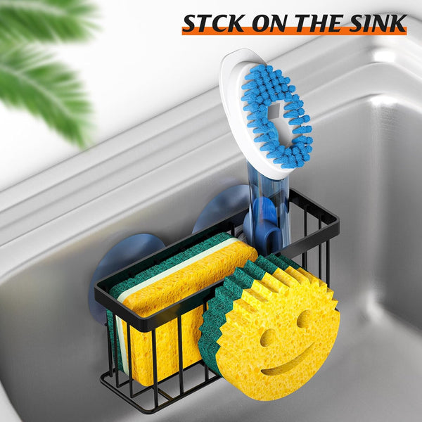 Sponge Holder Smiley Face, Sink Caddy for Kitchen Sink,Sponge Holder with 2 PCS Suction Cups/1 PCS Adhesive Strips, Designed for Sponge, Soap,