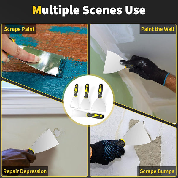 Putty Knife, 4Pcs Spackle Knife Set (2, 3, 4, 5 In), Stainless Steel Paint Scraper, Taping Knife Tool for Repairing Drywall, Removing Wallpaper,