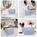 GFU Makeup Bag for Women, Cute Cosmetic Bag, Lightweight Toiletry Make up Bag, Large Seersucker Aesthetic Organizer Storage Pouch for Girls, Women