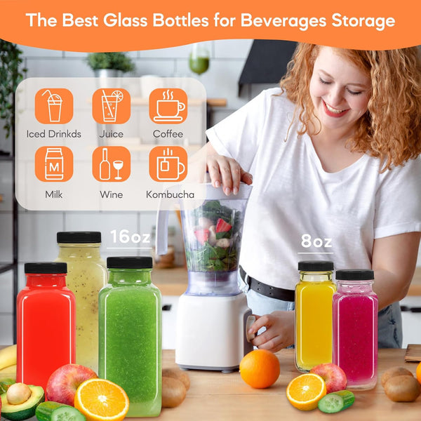 STARSIDE 12 Oz Glass Juice Bottles with Lids,3 Pack Reusable Glass Drink Bottles,360Ml Water Bottles for Milk,Juicing,Kombucha,Ginger,Beverage