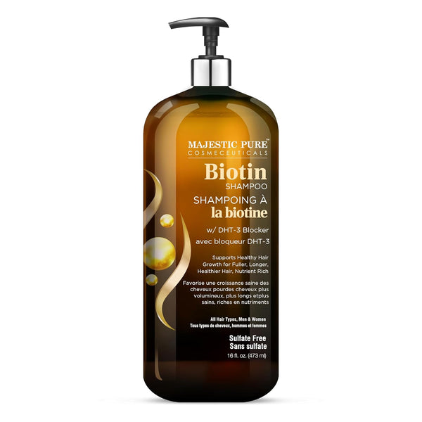 Majestic Pure Biotin Shampoo - Volumizing Shampoo for Hair Loss - with DHT-3 Blocker - Hydrating & Nourishing - Sulfate Free, for Men & Women -