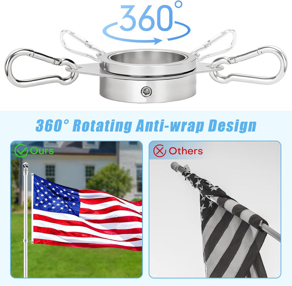 2" Large Flag Pole Rings, 2 Pcs Aluminum Alloy Spinning Flag Pole Ring Clips Swivels, 360Â° Rotating anti Wrap Flagpole Ring Hardware with