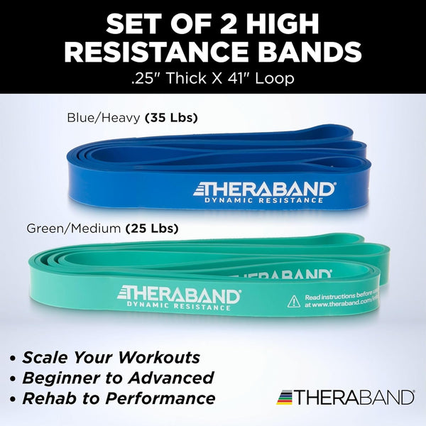 THERABAND High Resistance Bands, Set of 2 Elastic Super Bands for Improving Flexibility, Injury Rehab, & Full Body Workouts, Heavy Duty Stretch
