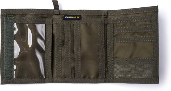 Chameleon Trifold Men Nylon Wallet - Military Tactical Mens Wallets- ID Card Holder - Canvas Thin Front Pocket Travel Wallet -Coin Zipper Pocket OLIVE