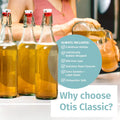 Otis Classic Swing Top Glass Bottles - Set of 6, 16oz w/Marker & Labels - Clear Bottle with Caps for Juice, Water, Kombucha, Wine, Beer Brewing,