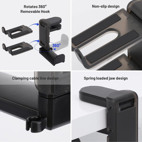 PC Gaming Headphone Stand & Controller Holder, 3 in 1 under Desk Clamp Universal Headset Controllers Hook with Adjustable and Swivelling Arm