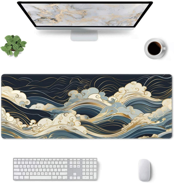 Abstract Marble Gaming Mouse Pad XL, Large Non Slip Rubber Mousepad, Stitched Edges Mouse Pads, Long Extended Mouse Pad,31.5'' X 11.8