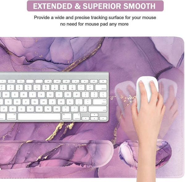 Large Keyboard Mouse Pad Set, Extended Mouse Pad+Keyboard Wrist Rest Support, Memory Foam Ergonomic Easy Typing, 4Pcs (35.4×15.7 in) Desk Pad Set