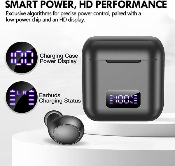 Kurdene Wireless Earbuds, Mini Bluetooth Call Noise Canceling Headphones with Mic 40H Playtime Deep Bass Stereo In-Ear Earbud Lightweight IPX5