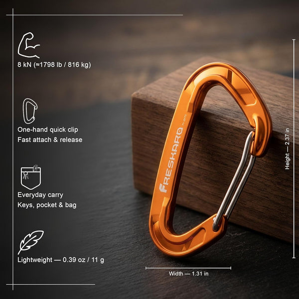 Freskaro 5Pcs Nano Carabiner Clips, 8Kn 1798Lbs, Small Sturdy, Reliable Time-Tested Strong Spring Wiregate, Mini Size 2.37Inch, Choice of 5Colors