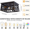 Rustic Bear Flush Mount Ceiling Light Fixture, Farmhouse Vintage Industrial Metal Cage Light Perfect for Kitchen, Dining Room, Foyer Entryway,