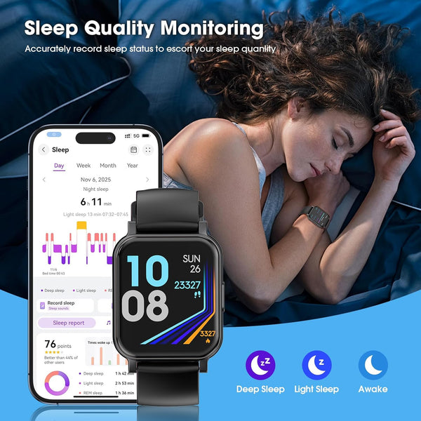 Fitness Tracker, Fitness Watch with Blood Oxygen, Blood Pressure & Heart Rate Monitor, Steps Calories Counter, Sleep Monitor, Pedometer 50 Meters