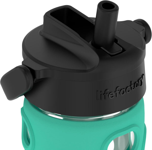 Lifefactory Glass Water Bottle with Pivot Straw Cap, 12 Ounce, Kale