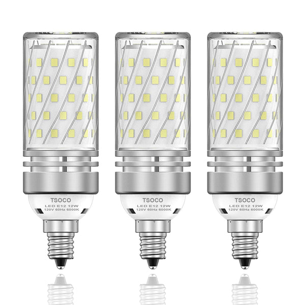 TSOCO E12 LED Bulbs,12W LED Chandelier Light Bulbs,100 Watt Equivalent,6000K Daylight White,1200Lm,Non-Dimmable Ceiling Fan Light Bulbs,Pack of 3