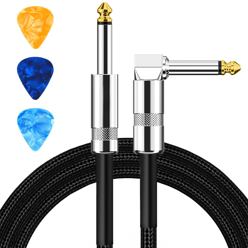 Guitar Cable, Guitar Cord 10Ft, AMP Cord for Bass & Electric Guitars/Keyboard/Mandolin, Pro Audio Instrument Cable (Right Angle to Straight, Black)