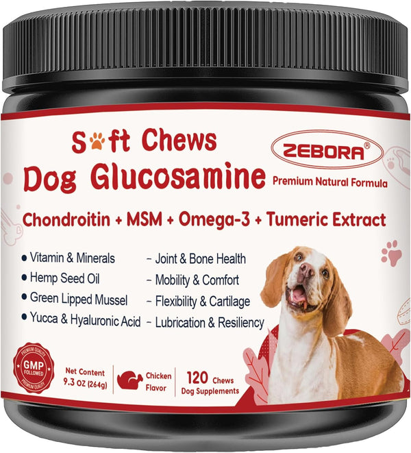 Glucosamine for Dogs, Joint Supplement for Dogs with Chondroitin, MSM, Omega-3, Turmeric and Vitamins for Pain Relief, Dog Joint Supplement with