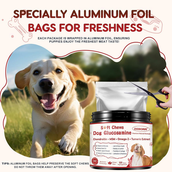 Glucosamine for Dogs, Joint Supplement for Dogs with Chondroitin, MSM, Omega-3, Turmeric and Vitamins for Pain Relief, Dog Joint Supplement with