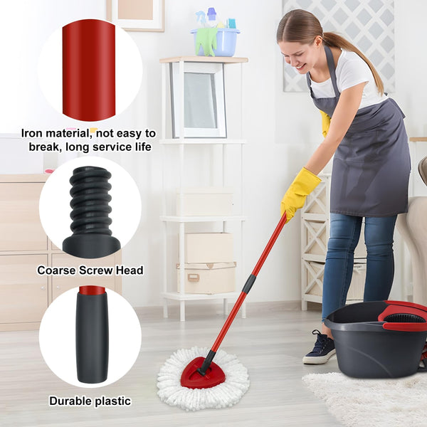 Mop Replace Heads Mop Handle and Mop Base Replacement for O Cedar EasyWring 1-Tank Spin Mop System, 2 Microfiber Mop Head Refills, 4-Section Iron