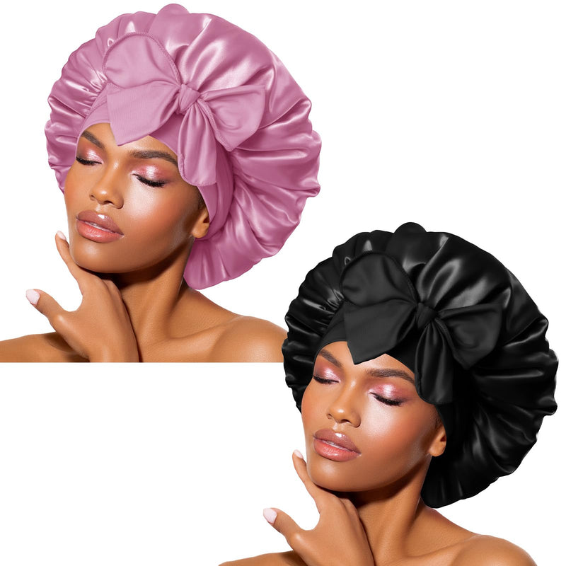 BONNET QUEEN 2Pcs Pack Satin Bonnet Cool Breathable Single Layer Silk Bonnet for Sleeping Women Hair Bonnet Night Sleep Cap Scarf Wrap for Curly