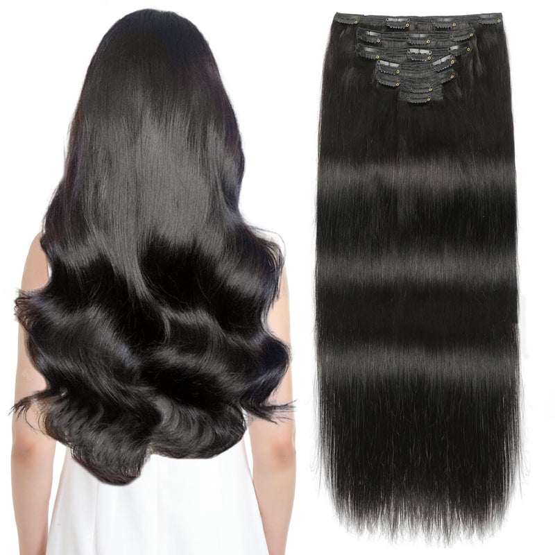 Sisily Clip in Hair Extensions Real Human Hair,14 Inch 130G, Natural Straight Human Hair Clip in Extensions for Black Woman, Soft Straight 7Pcs