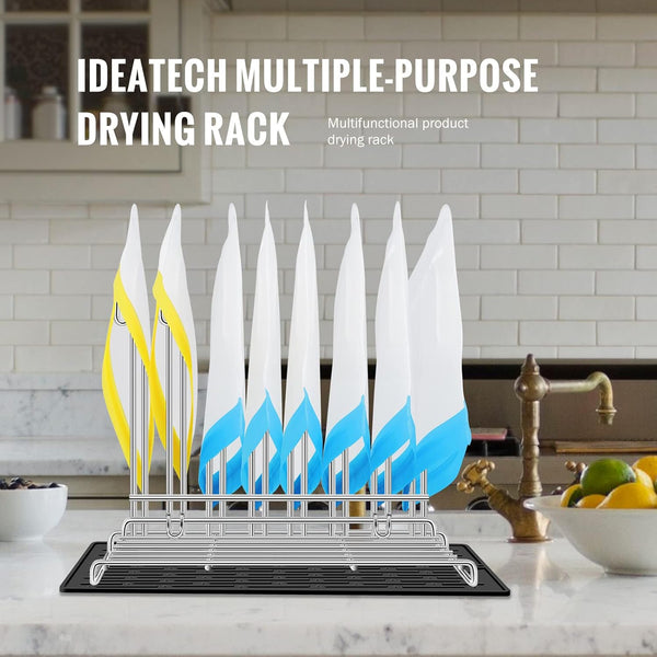 IDEATECH Reusable Bag Rack with Cup Drying Mat,Plastic Bag Dryer Rack Dish Drying,Collapsible Kitchen Counter Storage Organizer Sponge