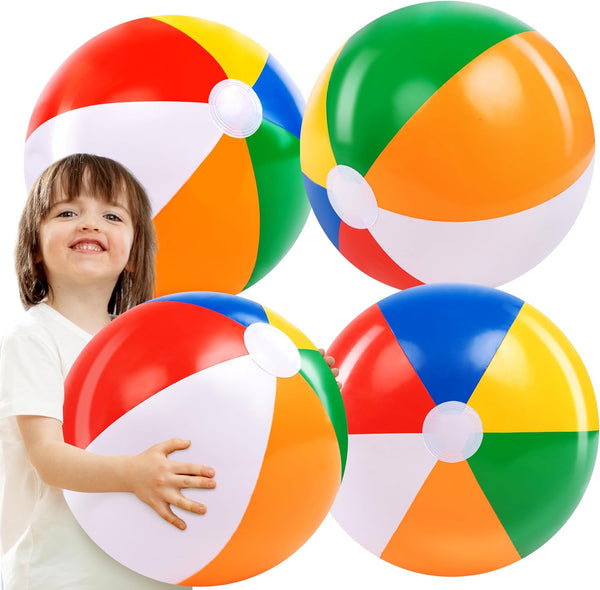 JOYIN 4-Pack 20" Beach Balls - Large Rainbow Beach Ball Inflatable Pool Toys for Party Supplies Decorations, Adults Kids Birthday Luau Summer