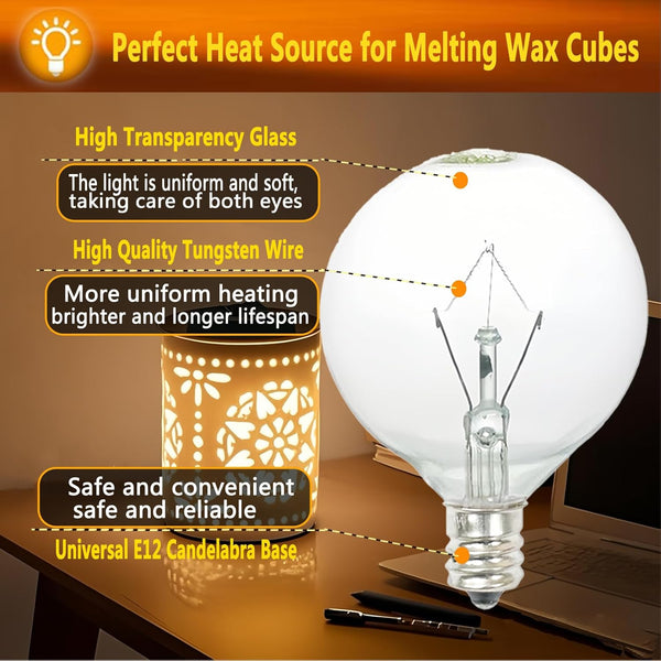 40W Light Bulbs,Wax Warmer Bulbs,E12 Candelabra Base 120 Volt round Light Bulbs for Full Size Scentsy Warmer ,Wax Melt Warmer,Chandelier Table