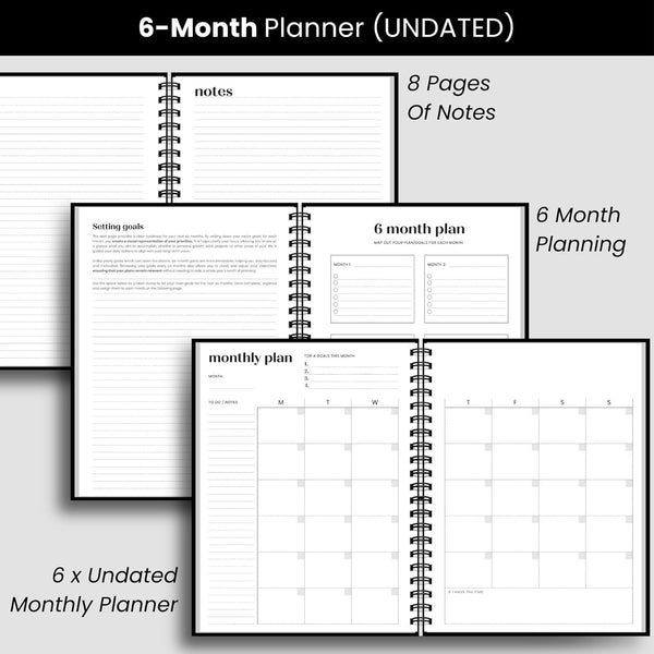 Undated Daily Planner | 2026 Calendar | Large Daily and Monthly Planner with Hourly Schedule, 8.5" x 11" | 6 Month, Full Page a Day, To do List,