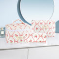3Pcs Cotton Quilted Makeup Bag for Women Girls Large Small Travel Floral Cosmetic Bags Set Cute Coquette Pink Makeup Pouch for Purse Aesthetic