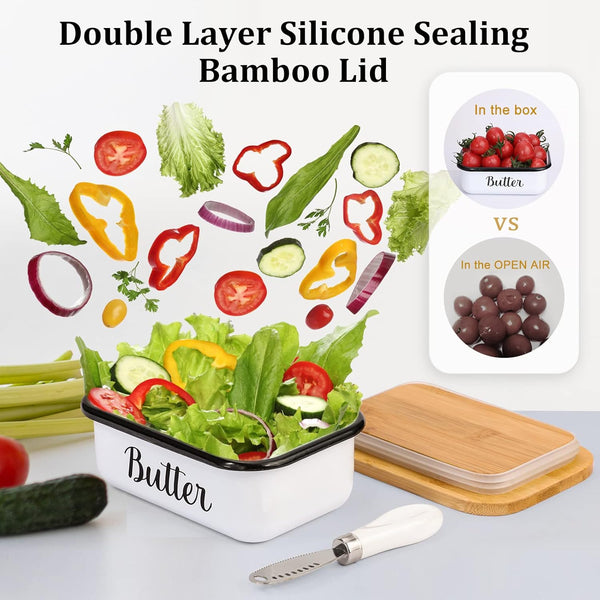 LANDNEOO Butter Dish with Lid and Butter Curler Knife - Unbreakable Stainless Steel Keeper Container with Double Silicone Sealing, for Kitchen