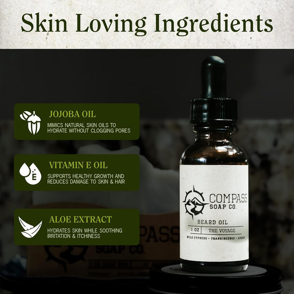 Compass Soap'S the Voyage - Natural Beard Oil for Men | Beard Oil for Nourishment and Hydration | Infused with Bergamot, Sandalwood & Musk | Best