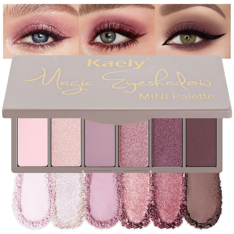 Kaely 6 Colors Mini Rose Gold Pink Eye Shadow Palette Makeup, Neutral Matte Shimmer Eyeshadow Palette for Older Women Highly Pigmented Waterproof,