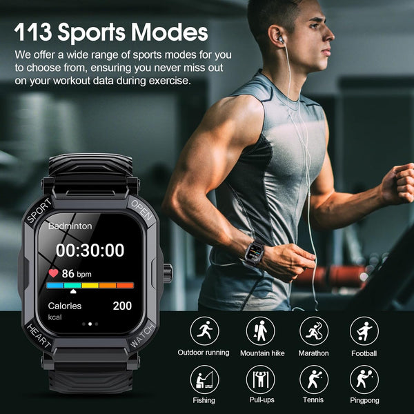 Smart Watch for Men Women (Answer/Make Call), 1.85â Fitness Watch, 113 Sports Modes Smartwatch with Heart Rate/Sleep Monitor, Pedometer, IP68