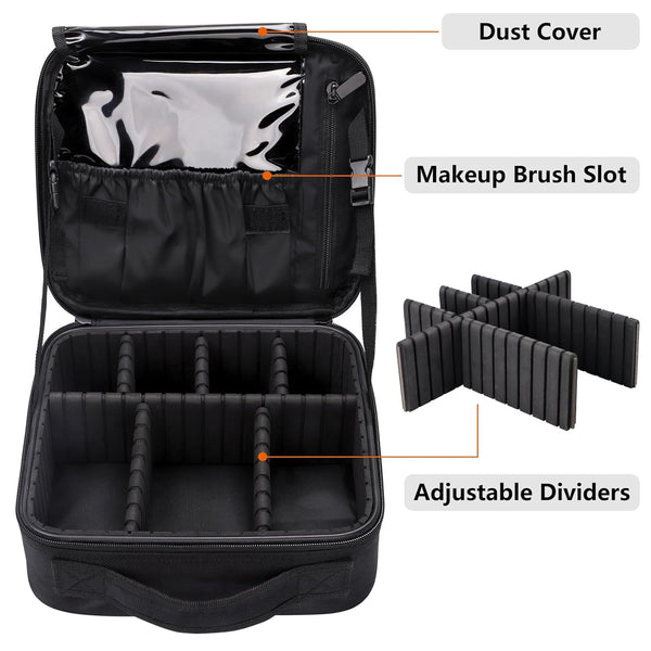 Gzcz Travel Makeup Bag,10.4 Inches Portable Makeup Case Cosmetic Train Case Organizer Artist Storage Bag with Adjustable Dividers for Cosmetics