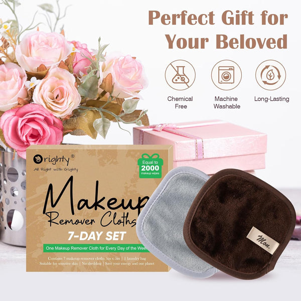 Orighty Makeup Remover Cloths 7-Day Set, Premium & Reusable Makeup Remover Pads, Erase Make-Up with Just Water, Make-Up Set for Eyes, Lips,