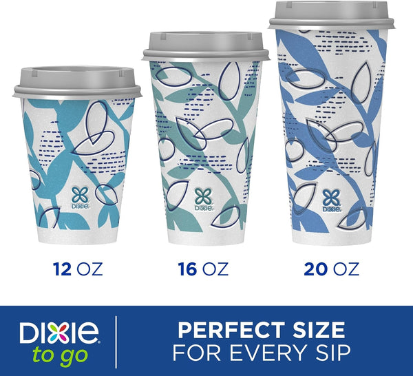 Dixie to Go Medium Paper Coffee Cups with Lids, 12 Oz, 26 Count, Disposable Cups for On-The-Go Hot Beverages